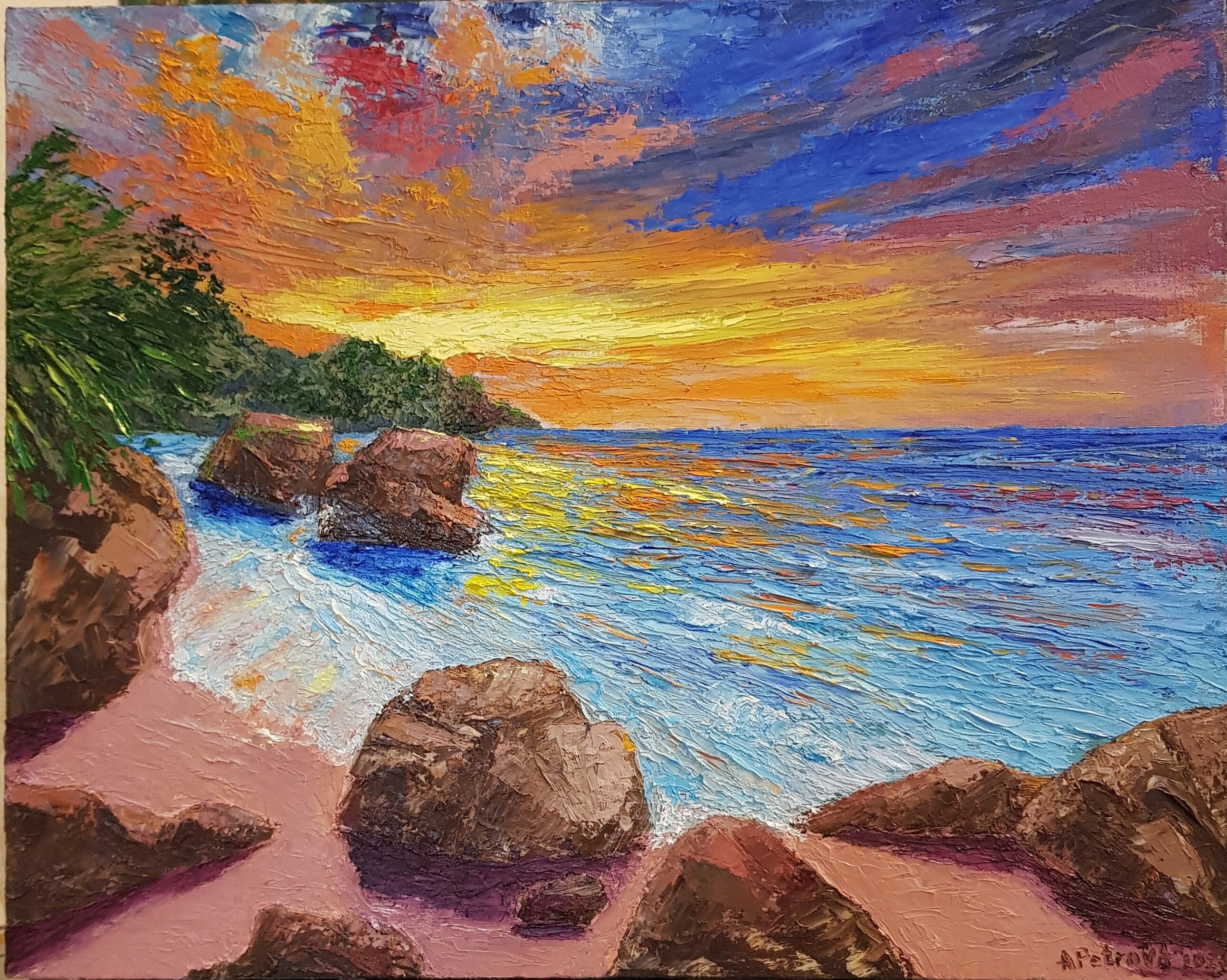 Sunset. Original Painting Art Nature Oil Painting Canvas Wall Etsy