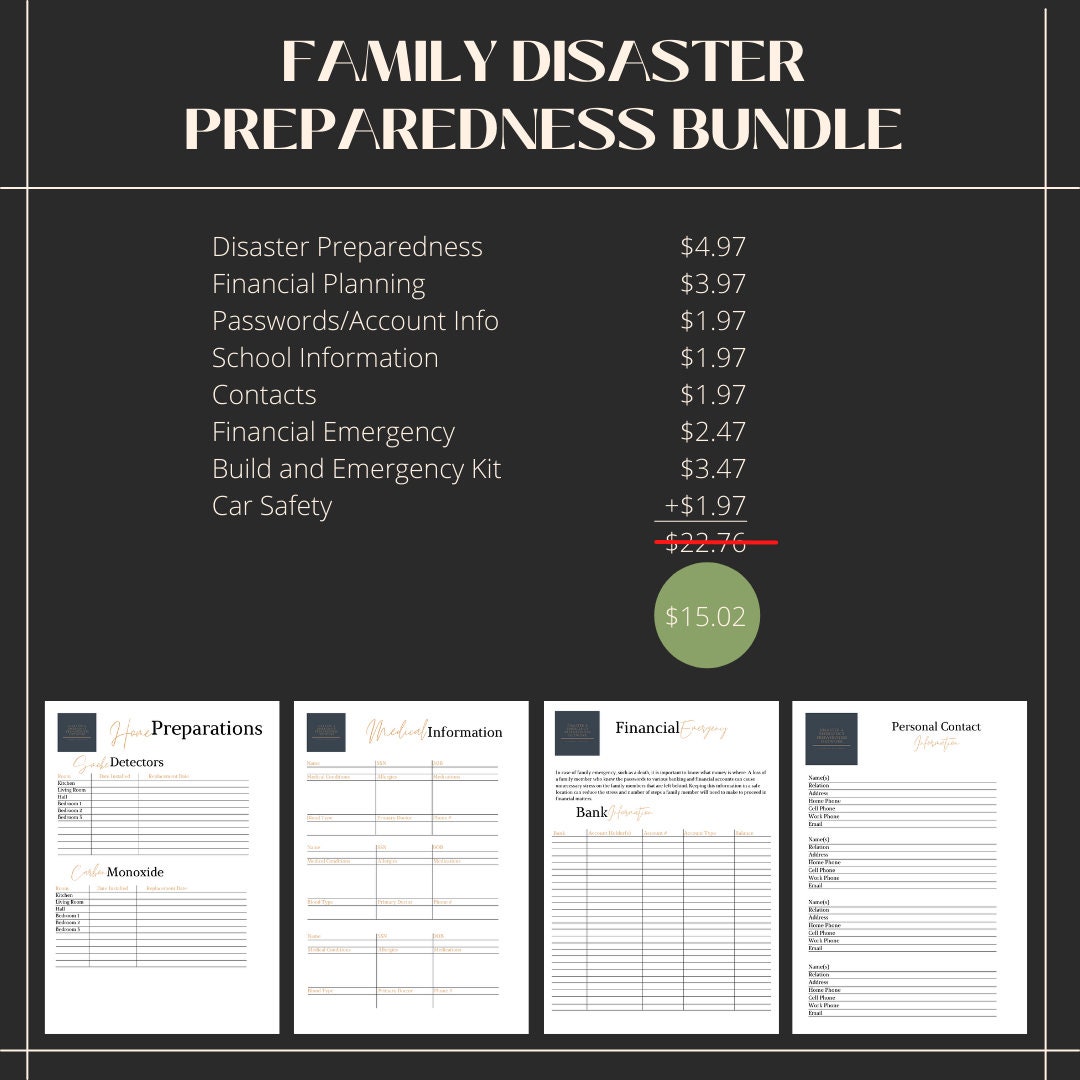 Family Disaster Emergency Preparedness Plan Bundle. PDF Digital ...