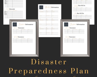 Puede incluir: Una lista de verificación de plan de preparación para desastres imprimible con secciones para preparaciones, información de seguros e información médica. La lista de verificación está diseñada para ayudar a las personas a prepararse para emergencias y desastres naturales. El texto en la lista de verificación dice "Sé fuerte ante los desastres".