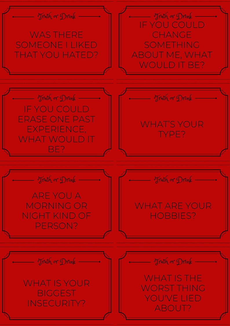 72 Cards Of Truth Or Drink Printable Card Game Adult themed Etsy UK