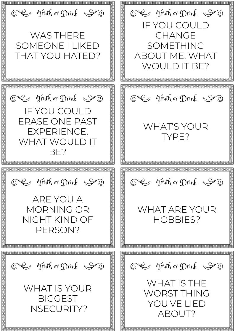 72 Cards of Truth or Drink Printable Card Game, Adult-themed Party Card ...