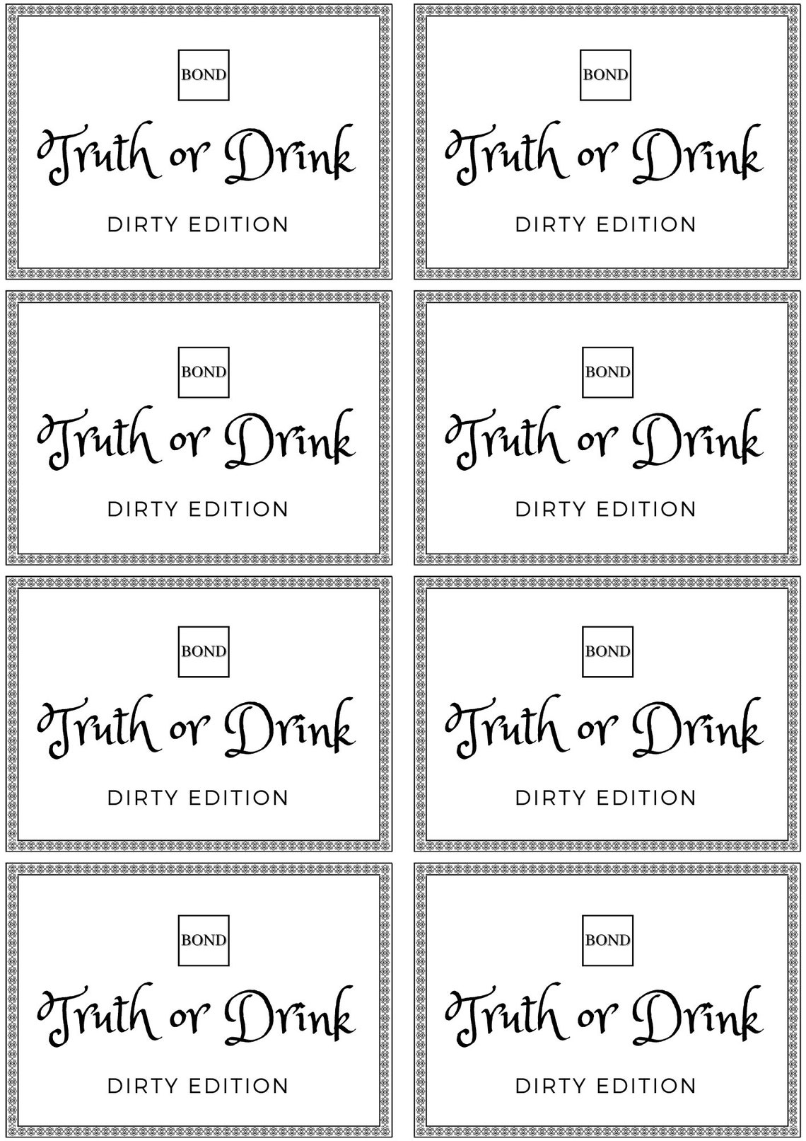 72 Cards of Truth or Drink Printable Card Game, Adult-themed Party Card ...