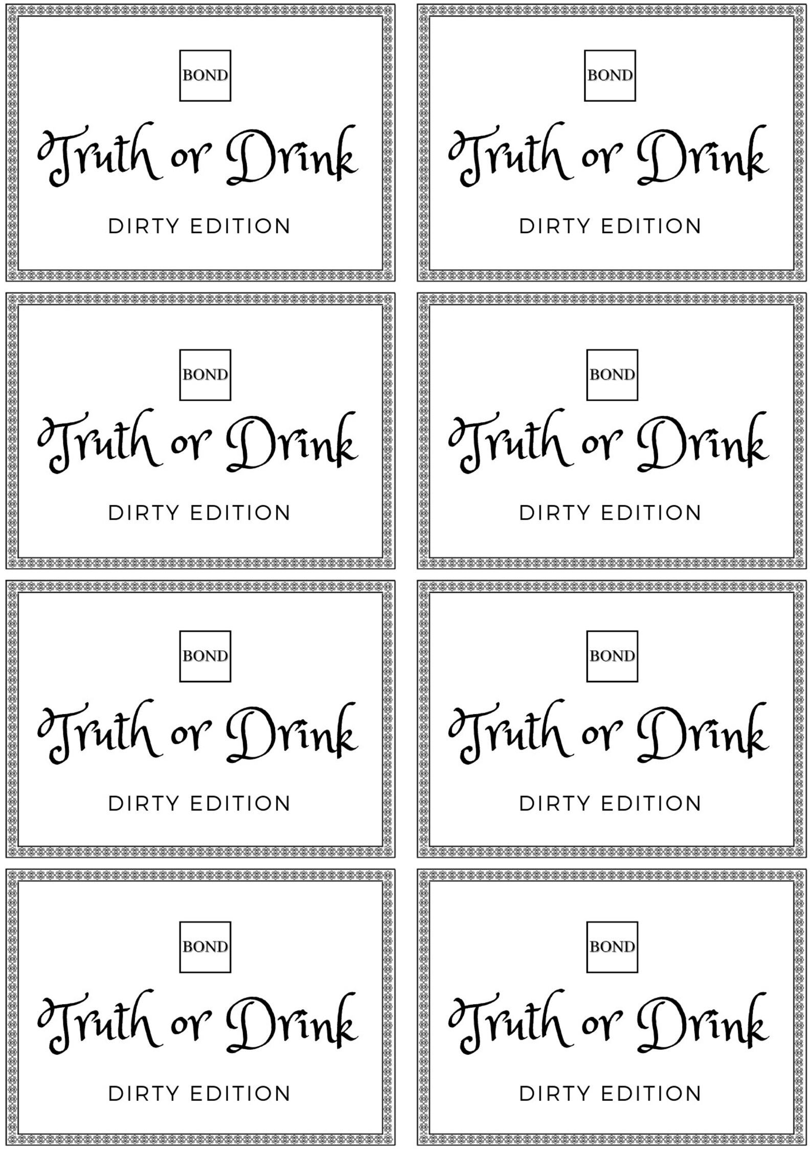 72 Cards of Truth or Drink Printable Card Game, Adult-themed Party Card ...