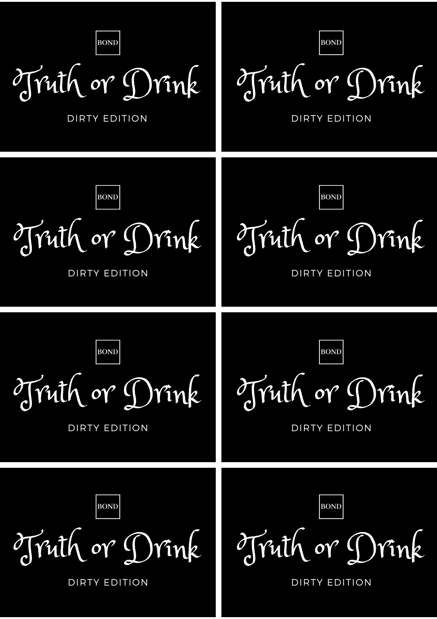 72 Cards of Truth or Drink Printable Card Game, Adult-themed Party Card ...