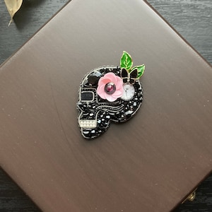 Handmade Skull Brooch,Embroidered Black Skull Pin Jewelry,Craft Skull Brooch,Customized Jewelry,Embroidered Skull Badge,Gift For Friends