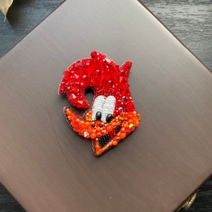 Handgemachte Specht, Specht Brosche, Orange Schmuck, Specht Nadel, Gestickte Vogel, Perlen Schmuck, Geschenk für Ihn, Vogel Zubehör