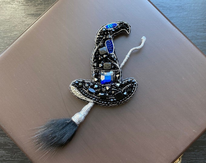 Handmade Witch Hat Brooch,halloween Hat Jewelry,embroidery Black Witch ...