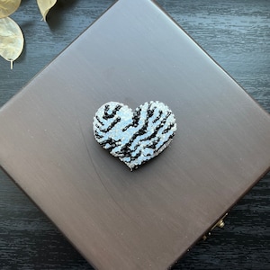 Handmade Heart Brooch,Zebra Pattern Heart Accessory Pin,Embroidered Heart Badge,Special Design Heart Brooch,Christmas Gift,Gift for Mother