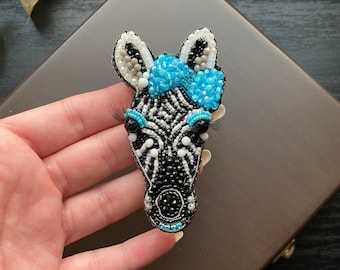 Handmade Zebra Brooch,Embroidered Zebra Badge,Unique Design Zebra Jewelry Brooch,Craft Zebra Pin,Gift for Mom,Handmade Beaded Jewelry