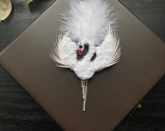 Handmade Swan Brooch,Embroidered White Swan Brooch Jewelry,Handmade Custom Brooch,Exotic Bird Accessory,Craft Bird Badge,Gift for Mom,Birds