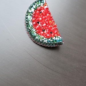 Handmade Watermelon Brooch, Watermelon Slice Jewelry, Embroidered Watermelon Badge, Design Watermelon Brooch, Beaded Fruit, Gift for Women