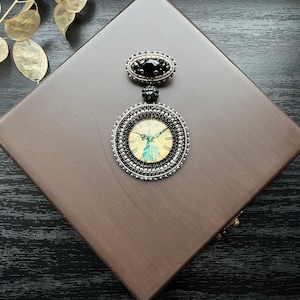 Handmade Watch Brooch,Designer Silver Watch Pin,Embroidered Watch, Watch Lapel Pin,Silver Jewelry Pin,Handcrafted Watch Brooch,Gift for Her