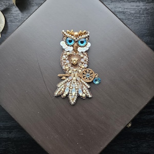 Handmade Owl Brooch,White Owl Jewelry,Craft Bird Animal,Embroidered Owl Badge,Design Bird Brooch,Unique Accessory,Gift for Her Friends