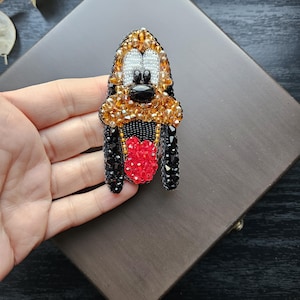 Handmade Pluto Dog Brooch, Disney Characters, Embroidered Dog Lapel Pin, Cartoon Dog Brooch, Gift for Men, Brown Dog, Animals