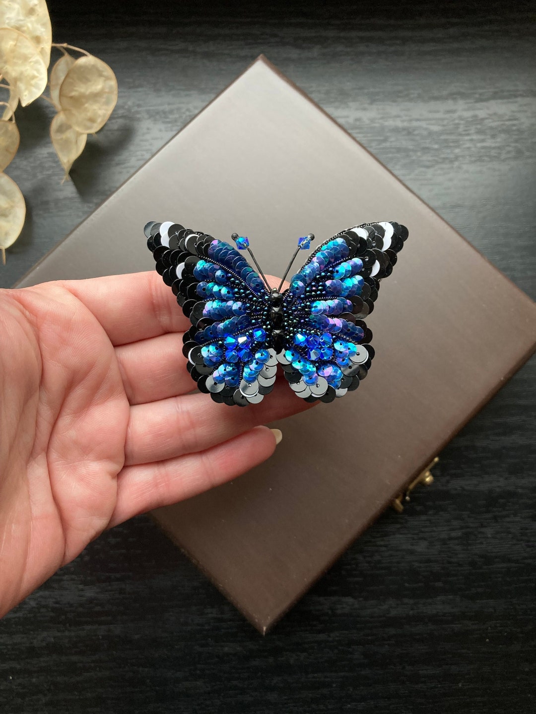 Handmade Butterfly Brooch,blue Black Butterfly Accessory Pin
