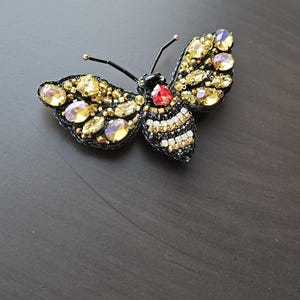 Handmade Bee Brooch,Black Gold Bumblebee Badge,Embroidered Bee Brooch,Handmade Insect Pin,Designer Bee Brooch,Craft Bee Pin,Mother Gift