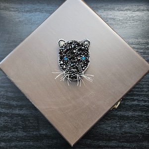 Handmade Panther Brooch,Black Panther Brooch,Embroidered Panther Badge,Beaded Panther,Craft Panther Brooch,Wild Animal Pin,Gift for Woman