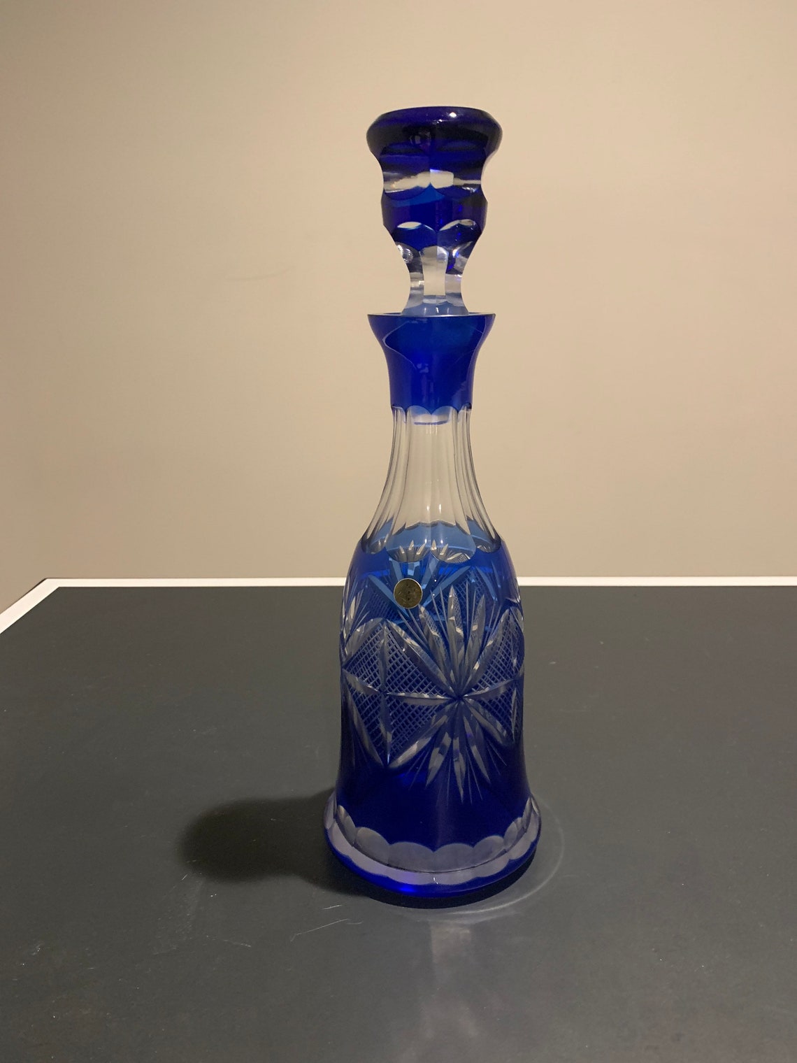 Vintage Cobalt Blue Crystal Decanter With 6 Matching Cordials Etsy