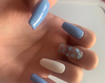 Blue Butterfly Nails Etsy Blue Butterfly Nails Etsy