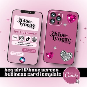 de Carte de visite de téléphone portable de Canva Hé Siri | Papeterie personnalisable imprimable unique, moderne et élégante pour petites entreprises