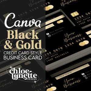 Canva Black Credit Business Card Template | Metallic Gold Credit Card | Printable Customisable Small Business Stationery | Canva Template