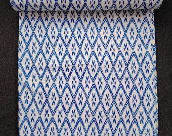 Hand Block Print Kantha Quilt: Boho Indian Cotton Bedspread King Size Bedding