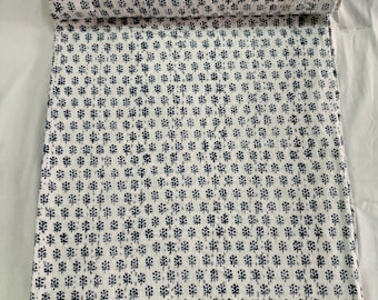 Hand Block Floral Blue Kantha Quilt: Twin/Queen/King Cotton Bedspread