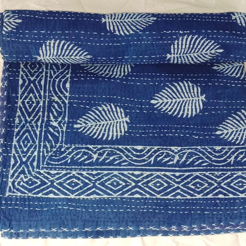 Indian Indigo Bedcover Twin Handmade Hand Block Print Quilt - Etsy
