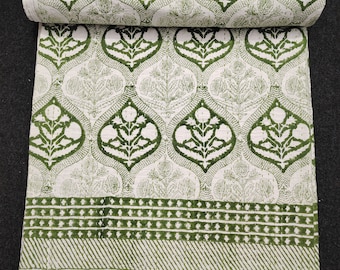 Hand Stitched Kantha Quilt: Block Print Cotton Bedspread
