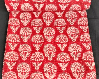 Indischer Hand Block Kantha Quilt Floral Print Twin/Queen King Size Rote Farbe Handgemachte Baumwolle Kantha Quilt Tagesdecke Werfen Gudari Geschenk für Sie