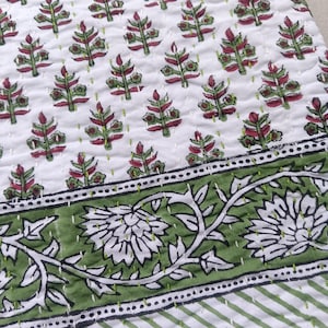 Hand Block Print Kantha Quilt: Lightweight Cotton Bedspread