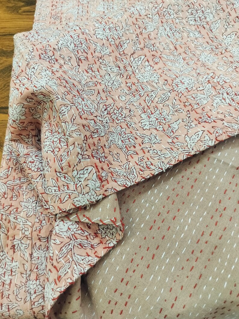 Bedspread Kantha Quilt Queen Black and Floral Quilt Kantha Blanket