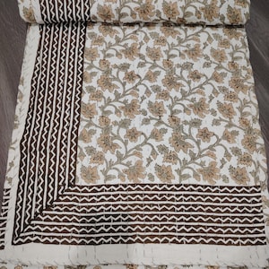 Floral Print Kantha Quilt: Handmade Indian Cotton Bedspread