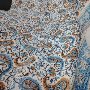 Handmade Cotton Kantha Quilt: Indian Bedspread Coverlet