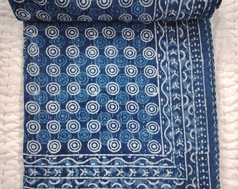 Courtepointe Kantha bleu indigo fait main Couvre-lit fait main indigo indigo indien Couverture Kantha bleu jeté de literie jeté de couette bleu