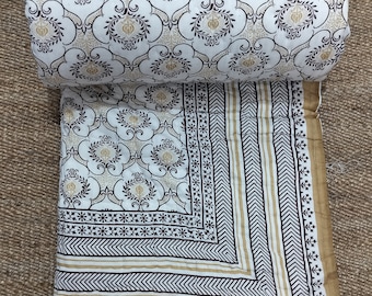 Wunderschöne Kantha-Steppdecke mit Blockdruck, indische Handblockdruck-Kantha-Steppdecke, wendbare Baumwollbettwäsche, Tagesdecke, Queen-Size-Größe, Vintage Kantha Gudari