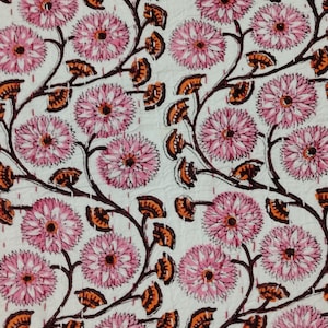 Hand Block Print Kantha Quilt: Indian Floral King Size Bedspread