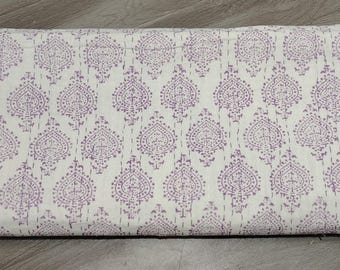 Handmade Purple Floral Kantha Quilt: Hand Block Print Cotton Bedspread