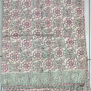 Kantha Quilt - Yellow Floral Block Print Cotton Blanket - Indian Boho Bedspread - Reversible Vintage Kantha Bed Throw Yellow Green Handmade