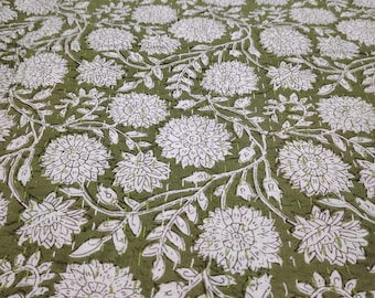Hand Block Print Kantha Quilt: Reversible Floral Cotton Bedspread (Queen Size)