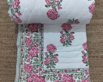 Indische Jaipuri Block Print Quilt Gedruckt Reversible Azteken Baumwolle Handgefertigte Blumendecke, Jaipuri Randy