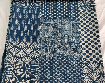 Indigo Blau Kantha Quilt Handgemachte Patchwork Kantha Bedcover Baumwolle Decke Gudari Twin Queen Indigo Blau Kantha Quilt Bettwäsche