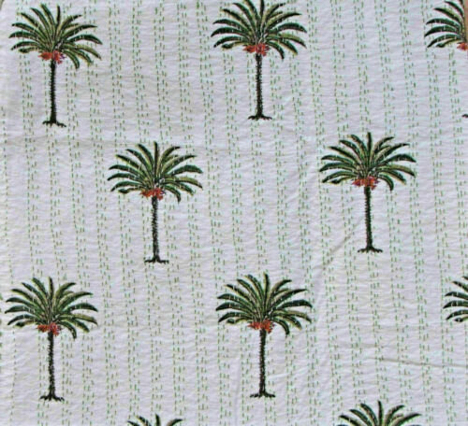 Green Palm Tree Kantha Quilt Reversible Handmade Quilt Etsy
