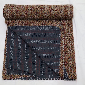 Colcha Kantha com estampa floral em bloco de mão: colcha Boho Queen