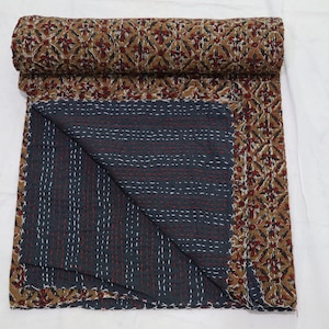 Floraler Handblockdruck, handgefertigt, genäht, Handblock-Kantha-Steppdecke, Hippie-Boho-Decke, Überwurf, Tagesdecke, dekorative Queen-Size-Kantha-Steppdecke