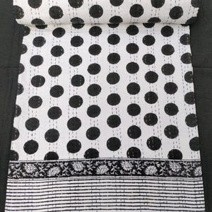 Handmade Indian Cotton Kantha Quilt: Polka Dot Bedspread