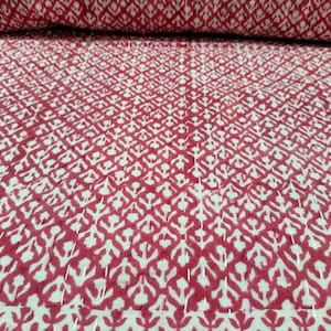 Pink Floral Kantha Quilt: Hand Block Print Cotton Bedspread