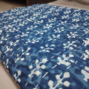 Indigo Blue Floral Kantha Quilt: Hand-Stitched Cotton Bedspread