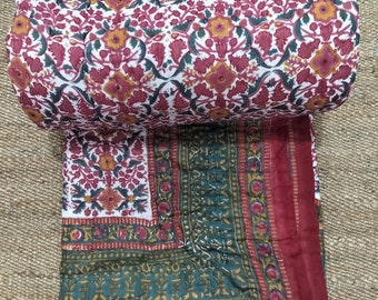 Neue Hand Block Print Baumwolle Quilt Wende Indische Quilt Neue Floral Print Quilt