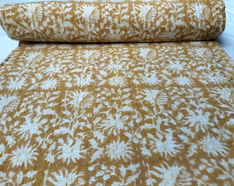 Edredón Kantha estampado a mano: manta de algodón floral, tamaño king